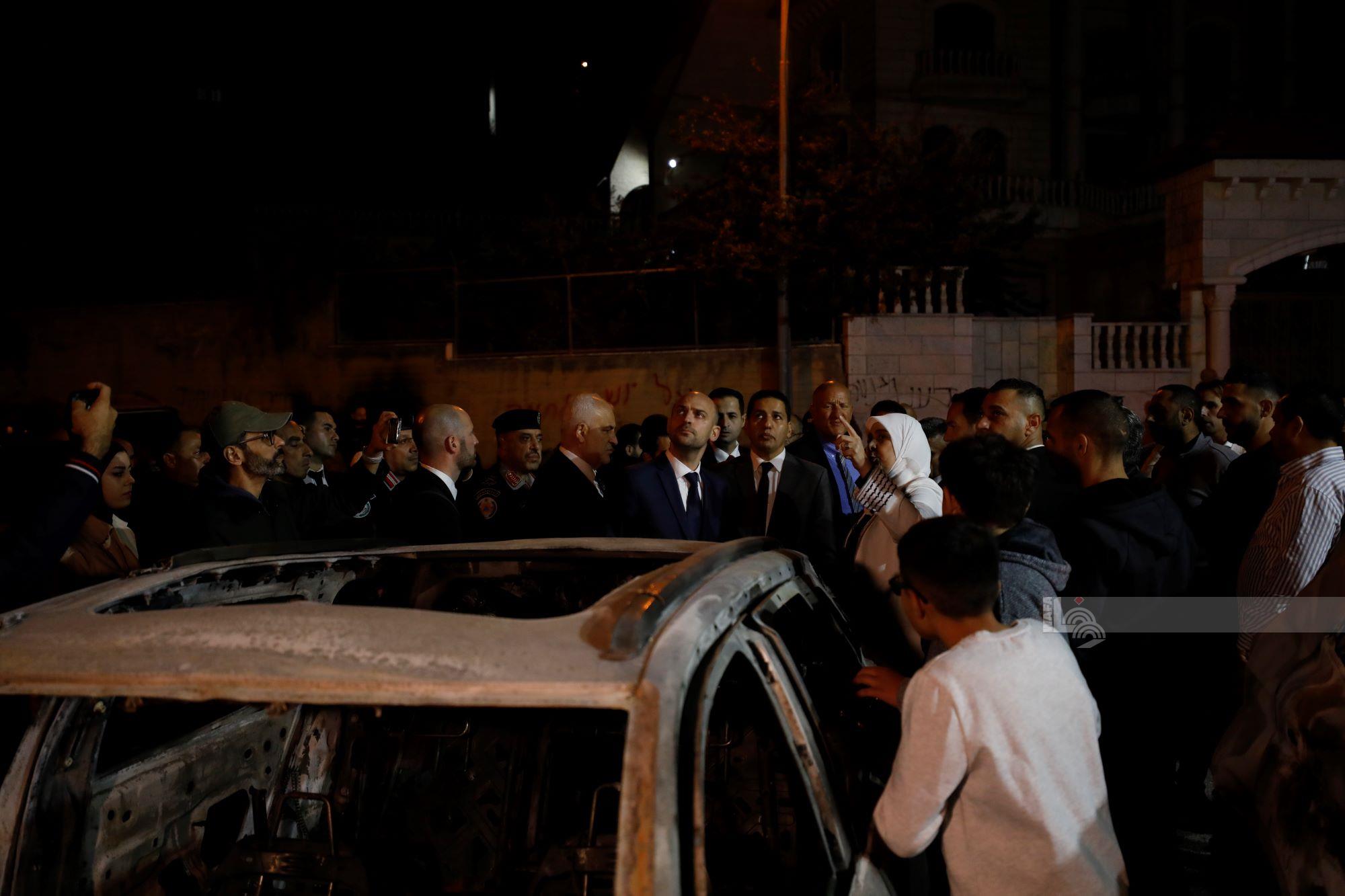 French Foreign Minister inspect the aftermath of settler attack in al-Bireh