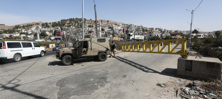 The main entrance of a Ramallah-district village closed by Israel for the fifth consecutive day