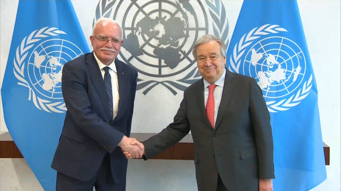 In a meeting in New York, Foreign Minister Malki urges the UN chief to implement resolutions on Palestine