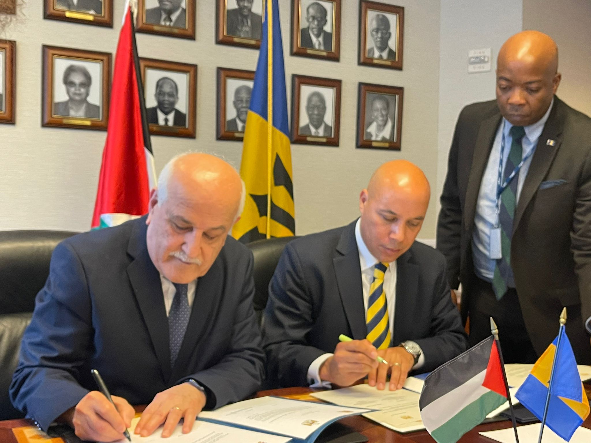 Palestine and Barbados sign joint declaration establishing diplomatic relations between the two countries 