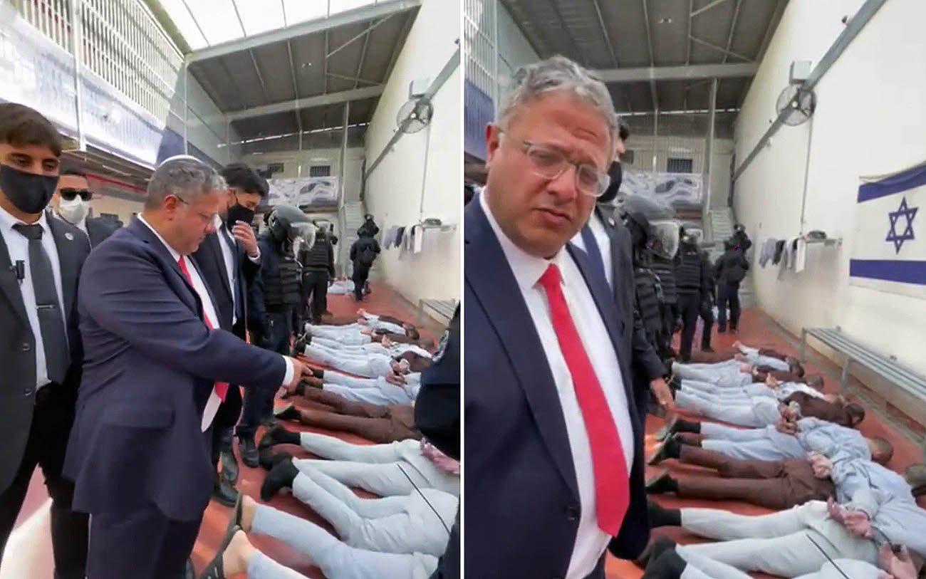Israeli Minister of National Security Itamar Ben-Gvir oversees the maltreatment of Palestinian detainees at an Israeli detention camp (archive)