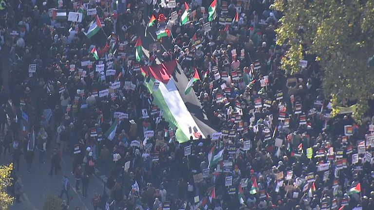 Hundreds of thousands join massive rally in London in support of Palestine 