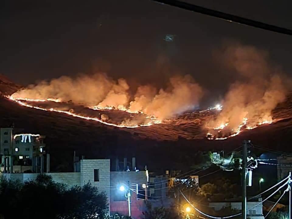 Extremist colonists set ablaze Palestinian land in Nablus-area village 