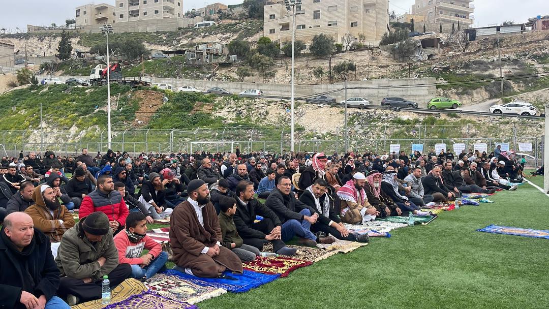 Prayers held outdoors in Jabal al-Mukabir to highlight suffering under Israeli home demolitions 