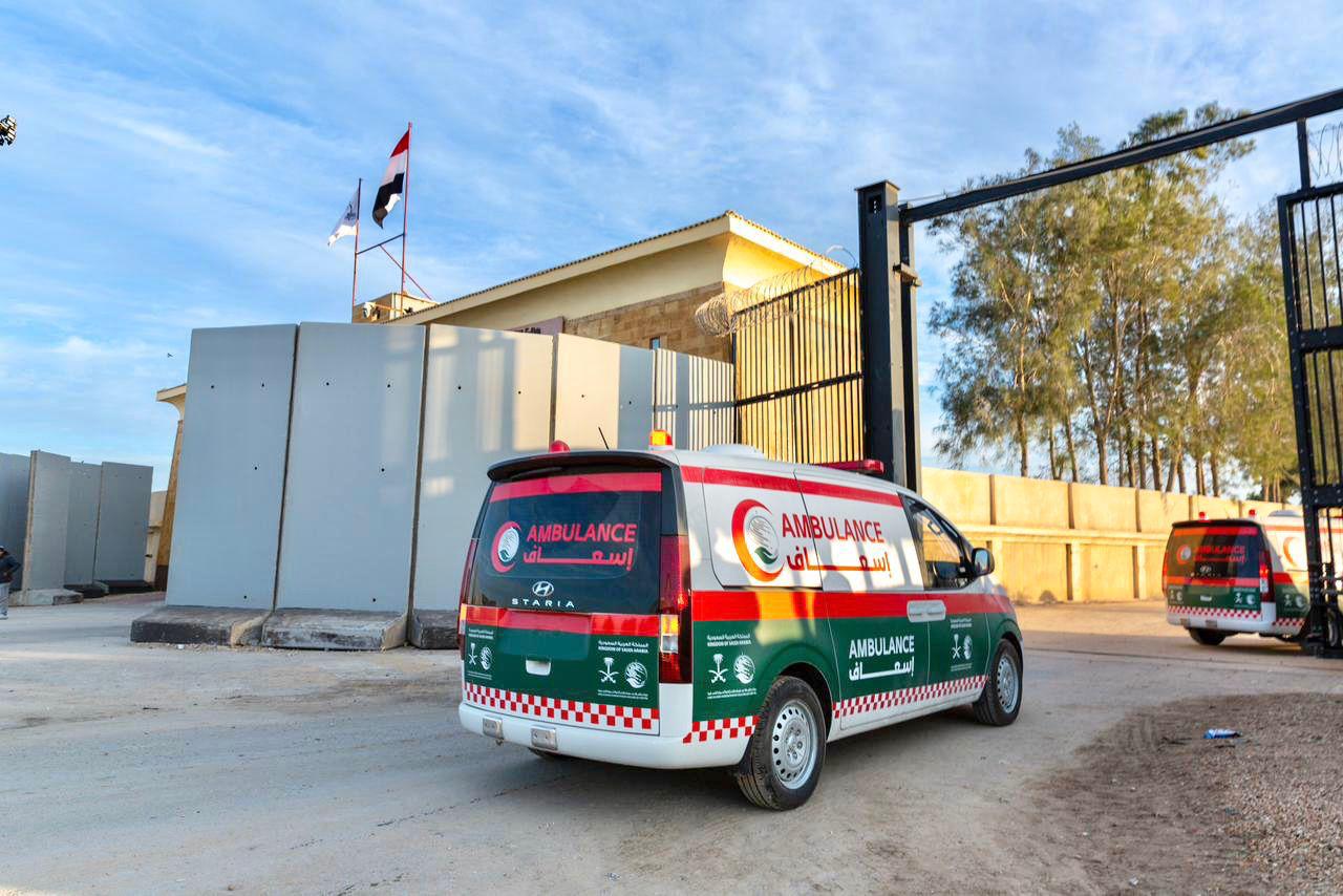 Ambulances provided by the King Salman Relief Center enter the Gaza Strip