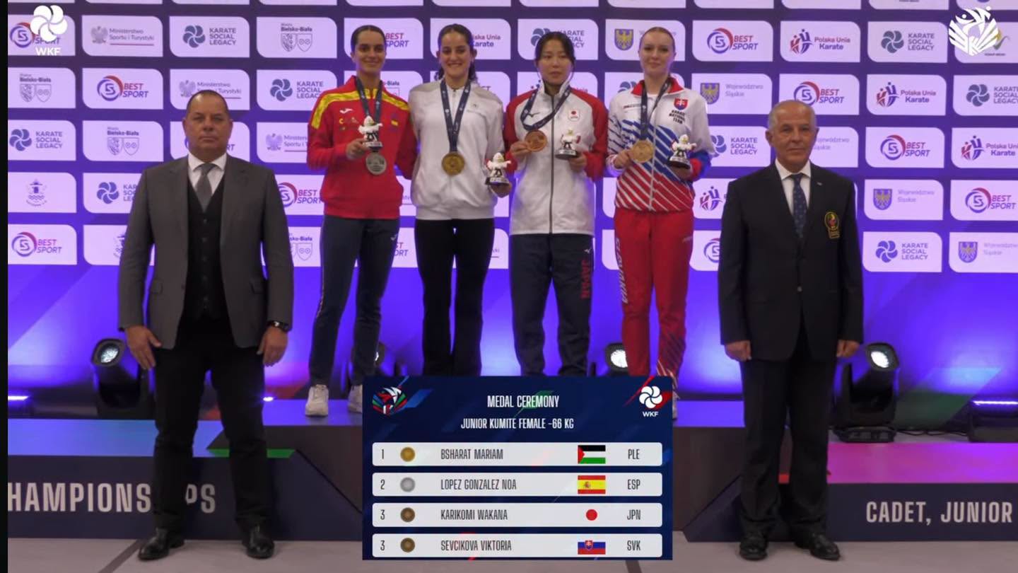 Palestinian karate athlete Maryam Bsharat wins gold at World Championships