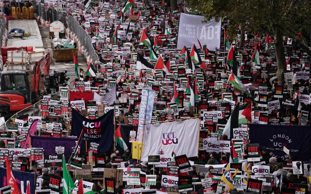 Massive crowds take to the streets in central London in support of Palestine 