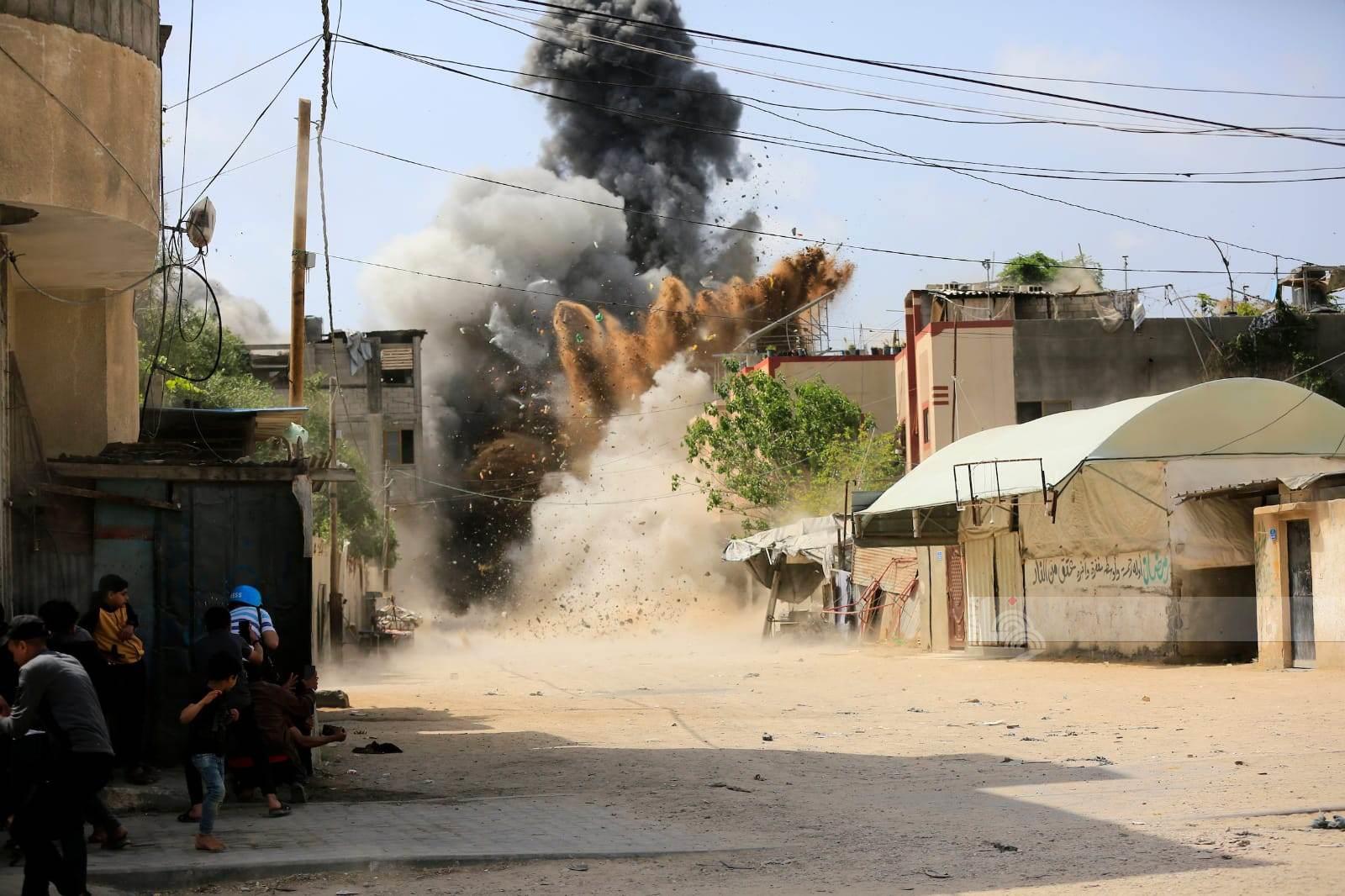 Israeli warplanes attack a building in northern Gaza Strip
