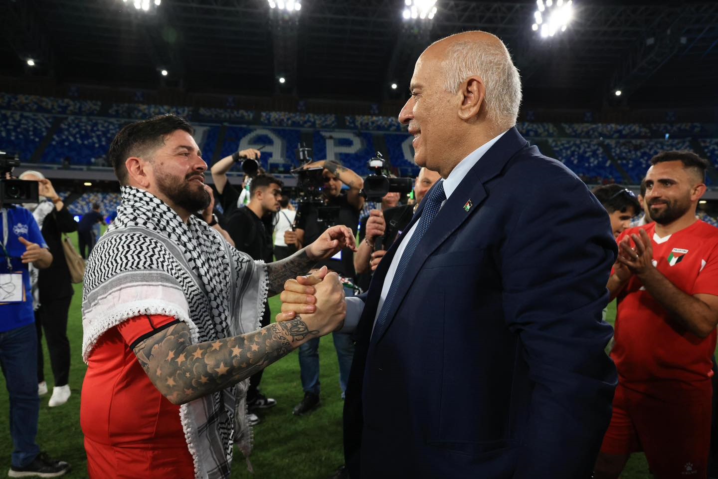 Diego Maradona Jr. chants for Palestine during solidarity football match in Naples