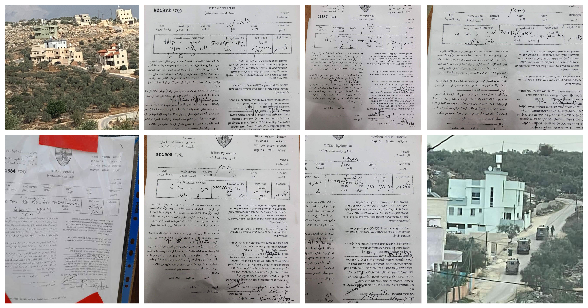 The occupation forces deliver notices to stop work and construction in eight houses west of Salfit
