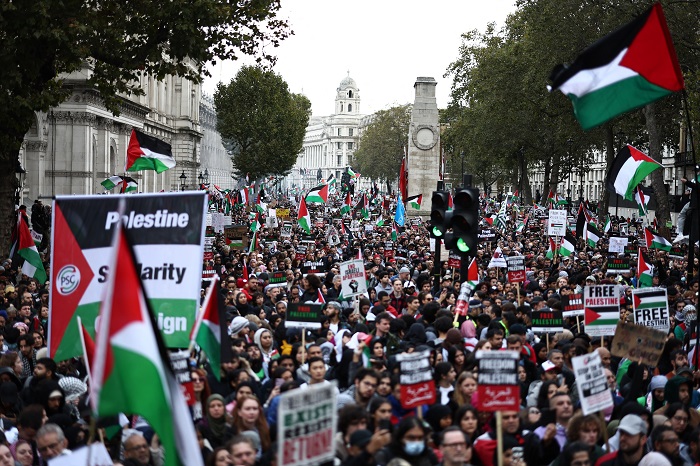 Tens of thousands take over central London in a massive rally in support of Palestine 