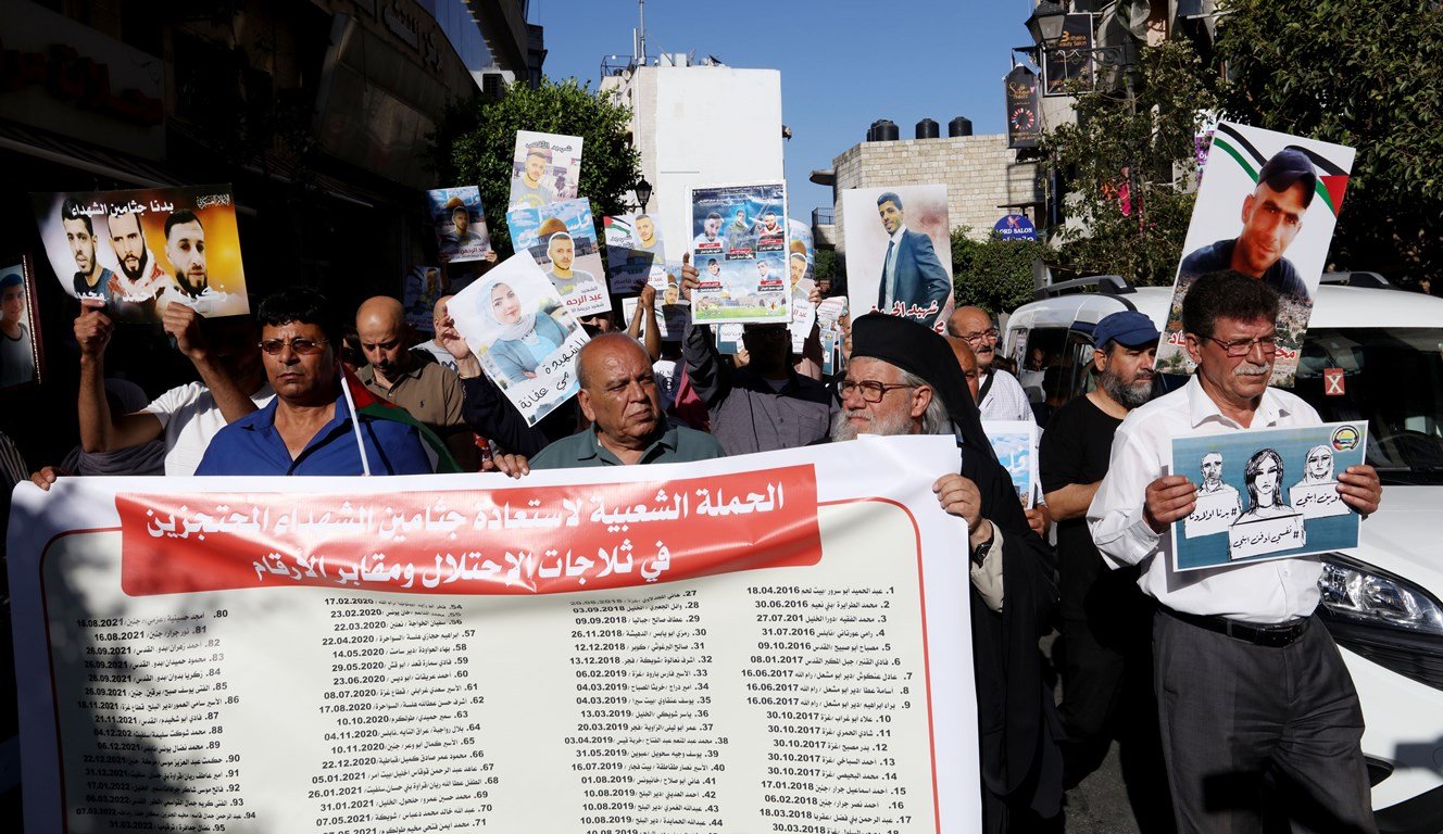 Protesters in Ramallah demand Israel releases bodies of slain Palestinians 