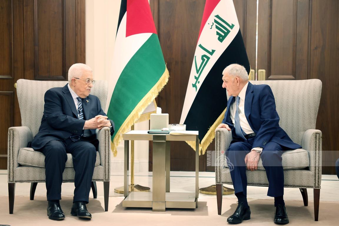 President of the State of Palestine Mahmoud Abbas meets with Iraqi counterpart Abdul Latif Rashid and discuss Palestine developments. (Thaer Ghanayem/WAFA News Agency)
