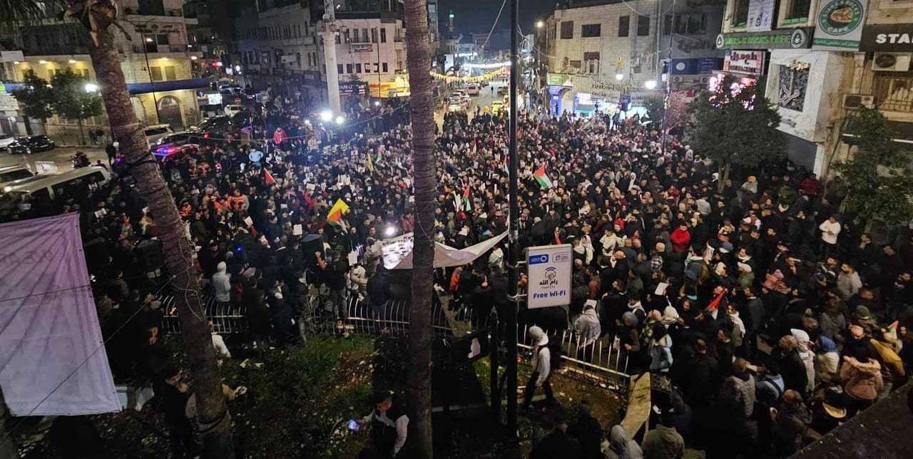 Palestinians mark the New Year in Ramallah with a massive rally in solidarity with the Gaza Strip