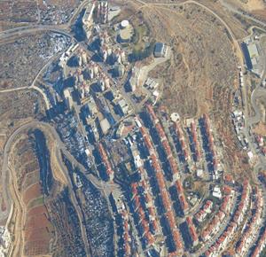 An aerial photograph of the illegal West Bank settlement of ‘Betar Illit’ published by Peace Now in its report. 